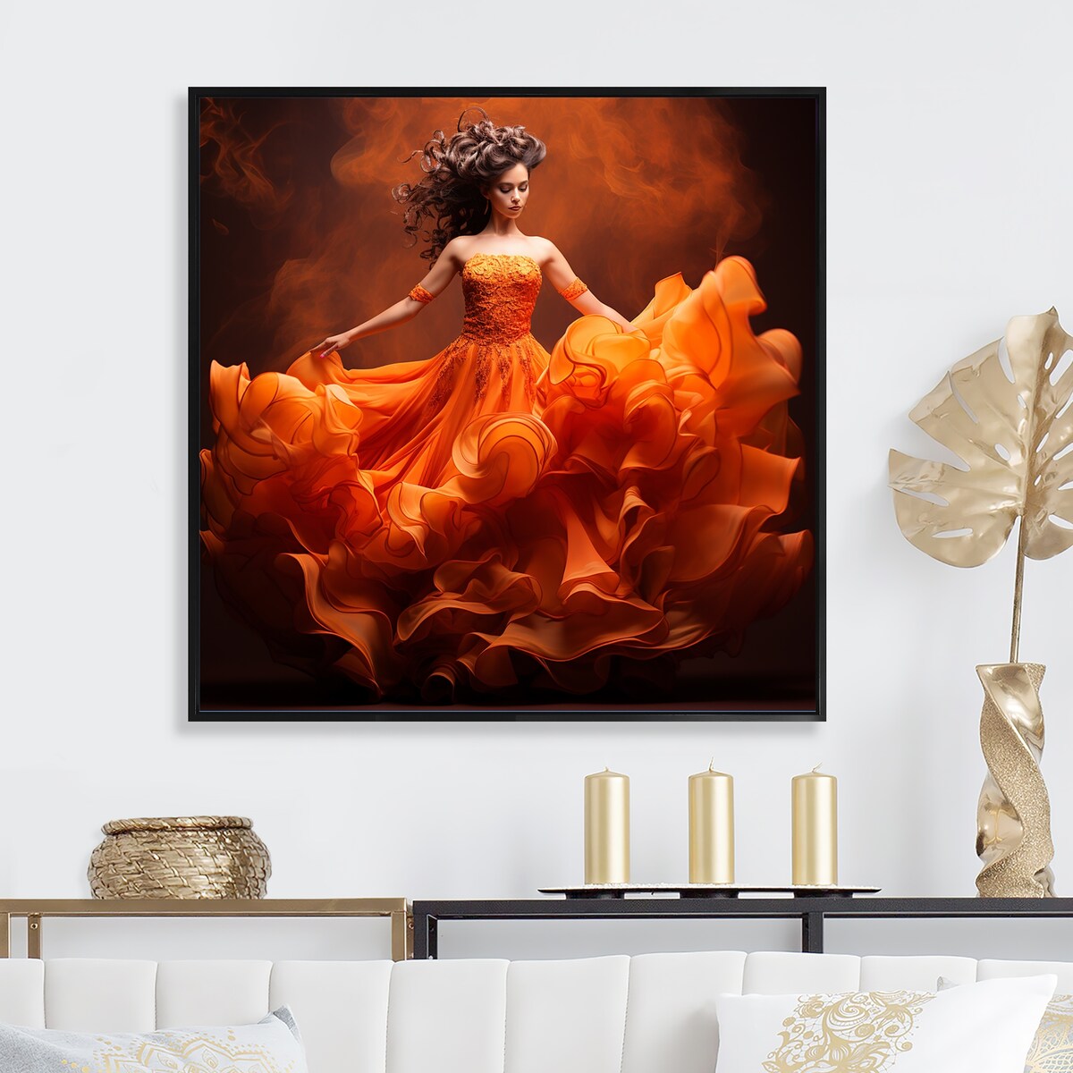 Designart "Dance Flamenco Flames I" Dance Framed Wall Art Living Room