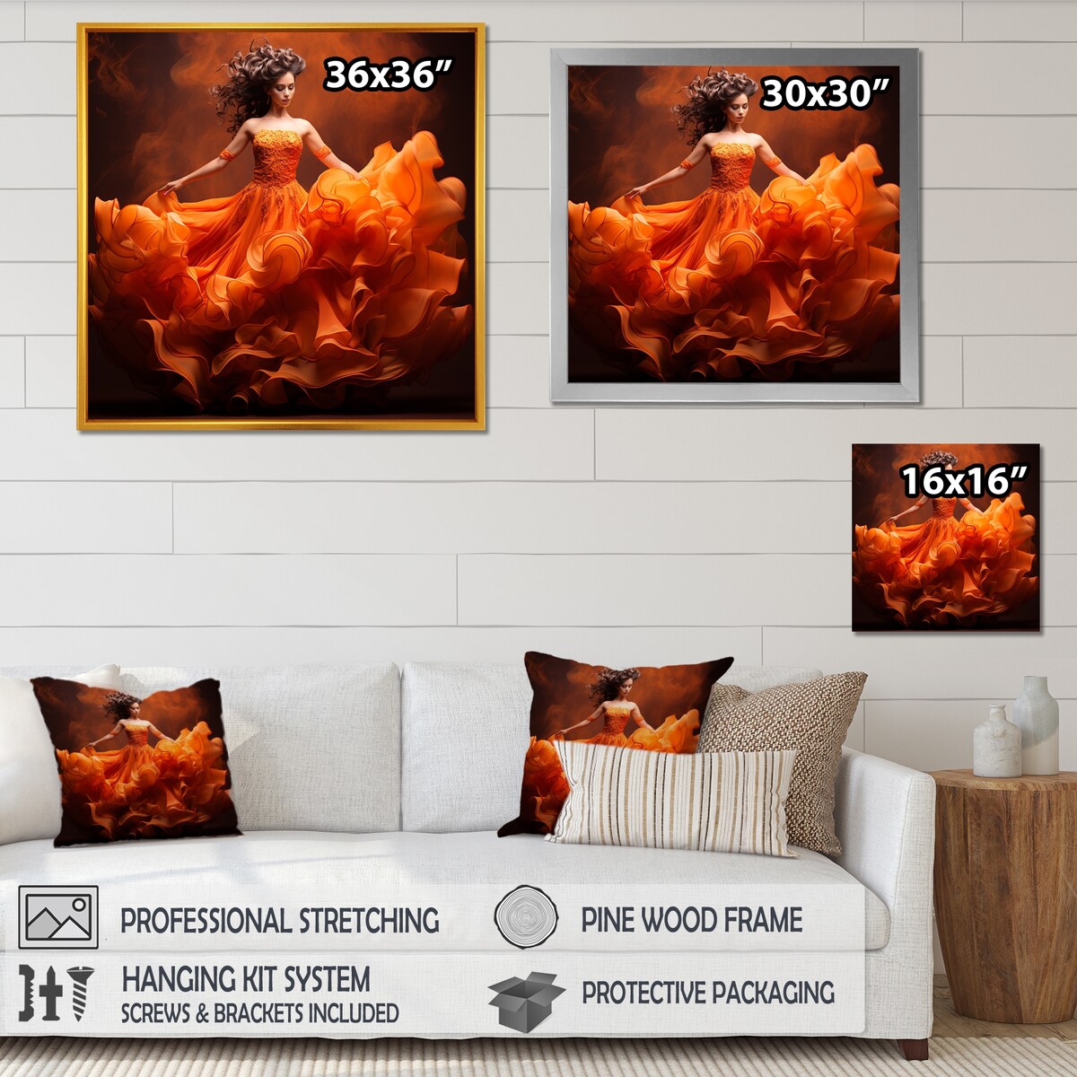 Designart "Dance Flamenco Flames I" Dance Framed Wall Art Living Room