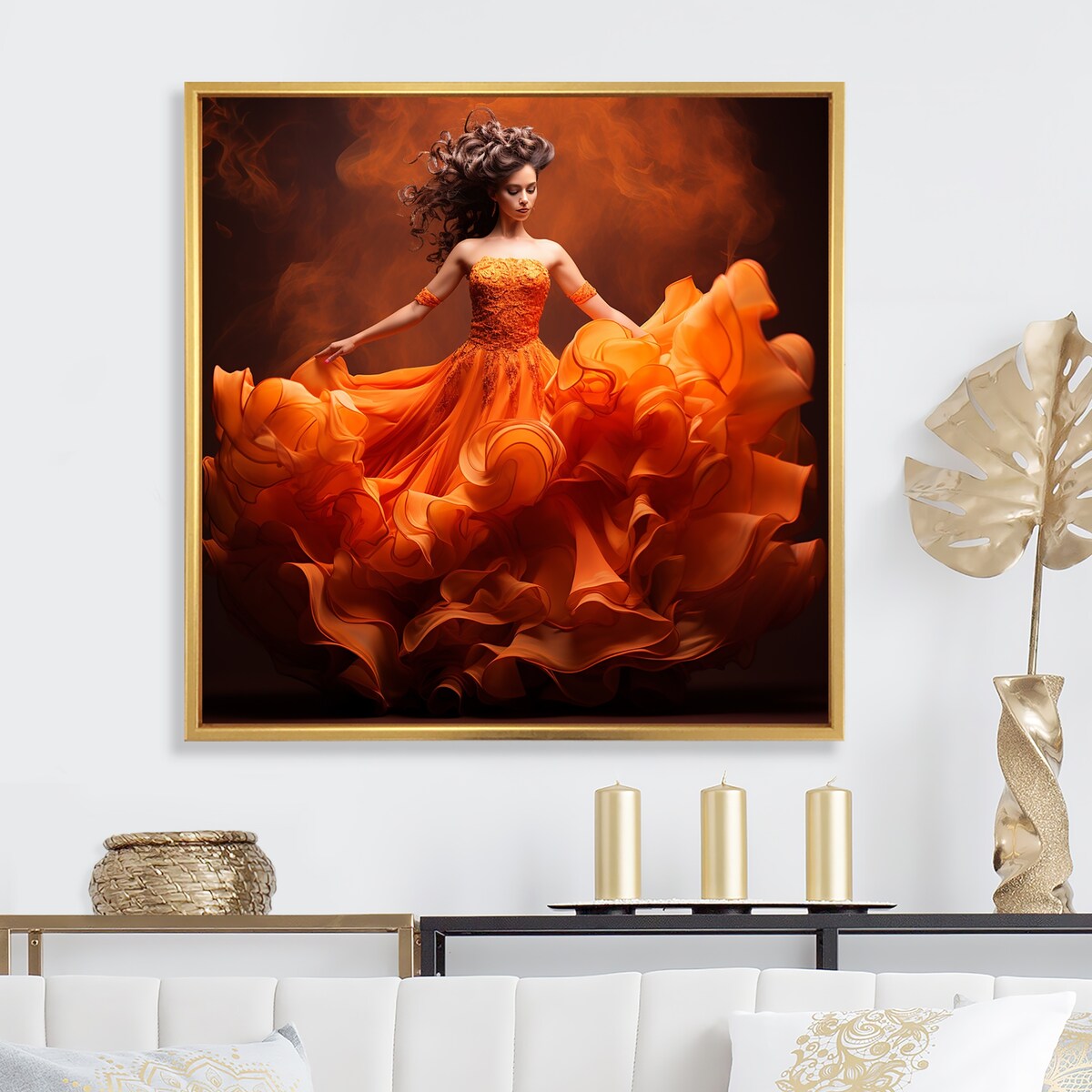 Designart "Dance Flamenco Flames I" Dance Framed Wall Art Living Room