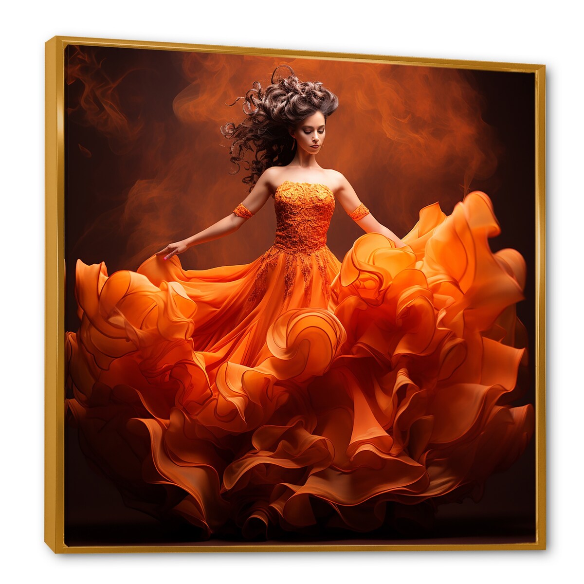 Designart "Dance Flamenco Flames I" Dance Framed Wall Art Living Room