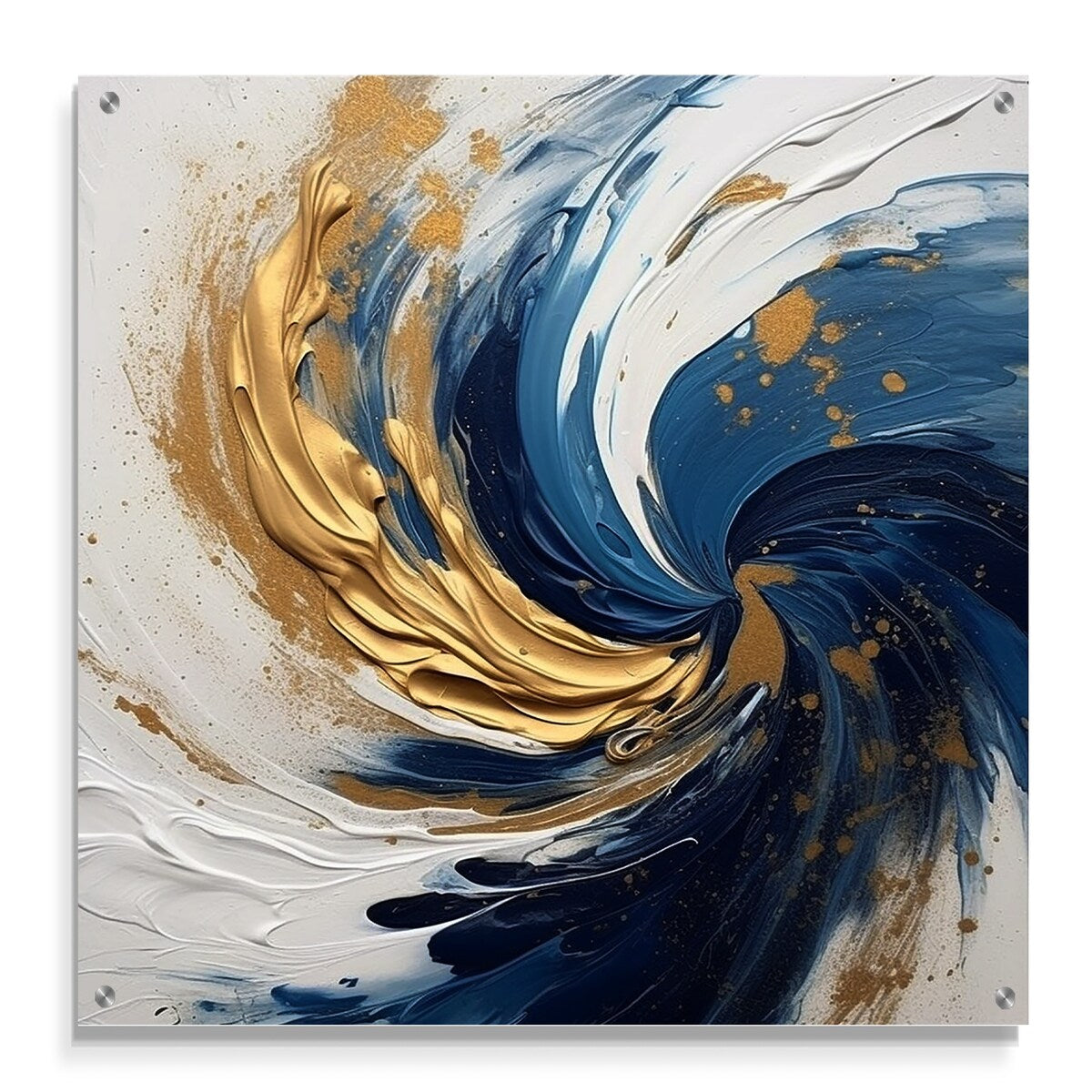 Designart "Dark Blue and Gold Spiral IV" Abstract Spirals Gloss Wall Decor Blue Modern Acrylic Wall Art For Living Room