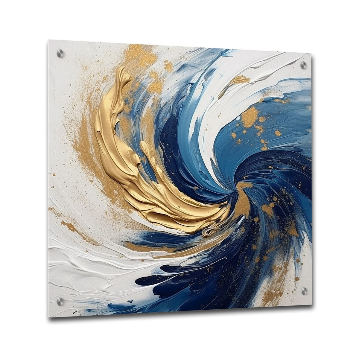Designart "Dark Blue and Gold Spiral IV" Abstract Spirals Gloss Wall Decor Blue Modern Acrylic Wall Art For Living Room