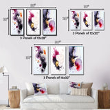 Designart "Delicate Fluidity Magenta And Gold Ink Clouds II" Abstract Painting Blue - Gallery Set Of 3 For Office Decor