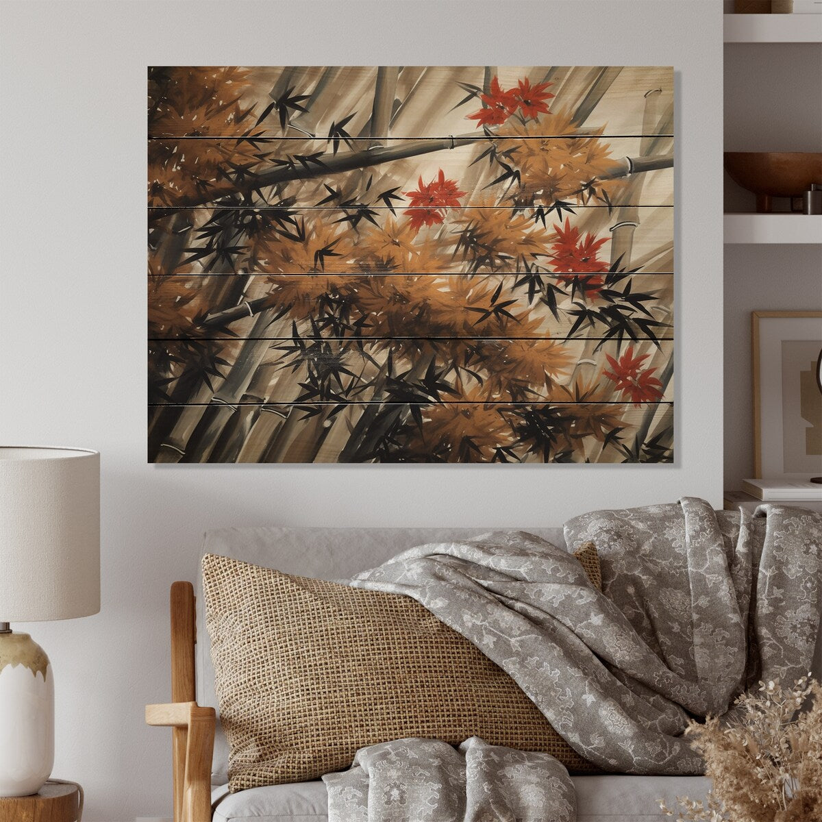 Designart "Dense Bamboo Forest II" Japon Landscape Print on Natural Pine Wood