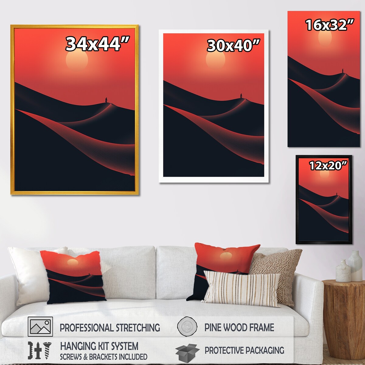 Designart "Desert Horizon On Mars Planet III" Desert Wall Decor Orange - Global Entryway Framed Wall Art Print