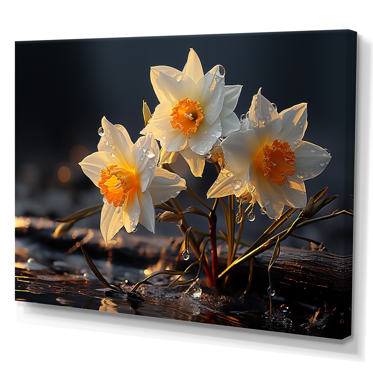 Designart "Dewy Daffodils At Sunrise II" Daffodils Wall Art
