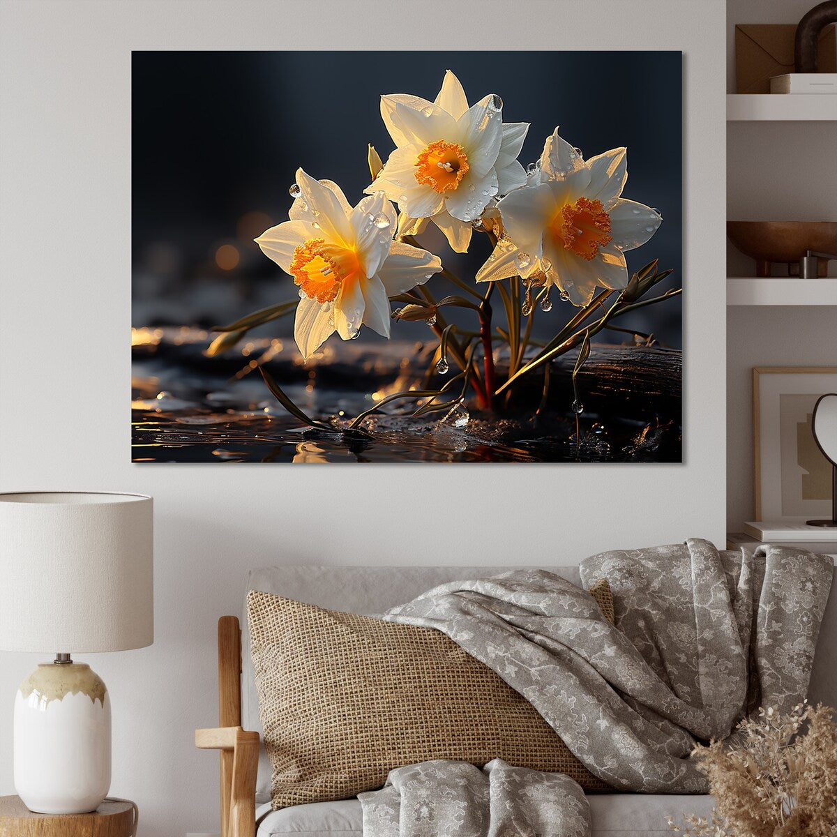 Designart "Dewy Daffodils At Sunrise II" Daffodils Wall Art