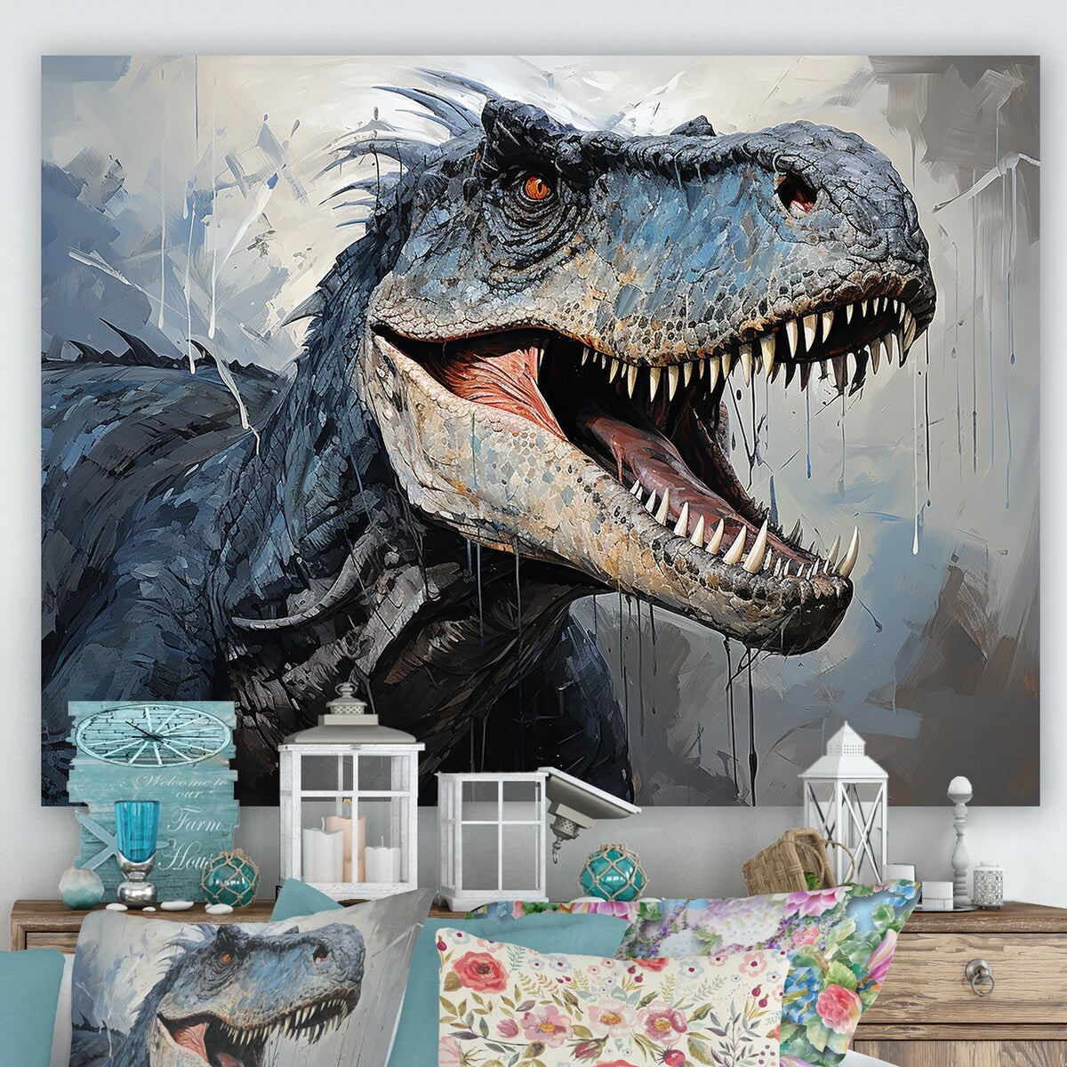 Designart "Dinosaur Blue T Rex Supreme" Dinosaurwall Art