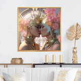 Designart "Divine Love Exquiste Goddess Couple Kissing I" Couple Framed Canvas Art Print