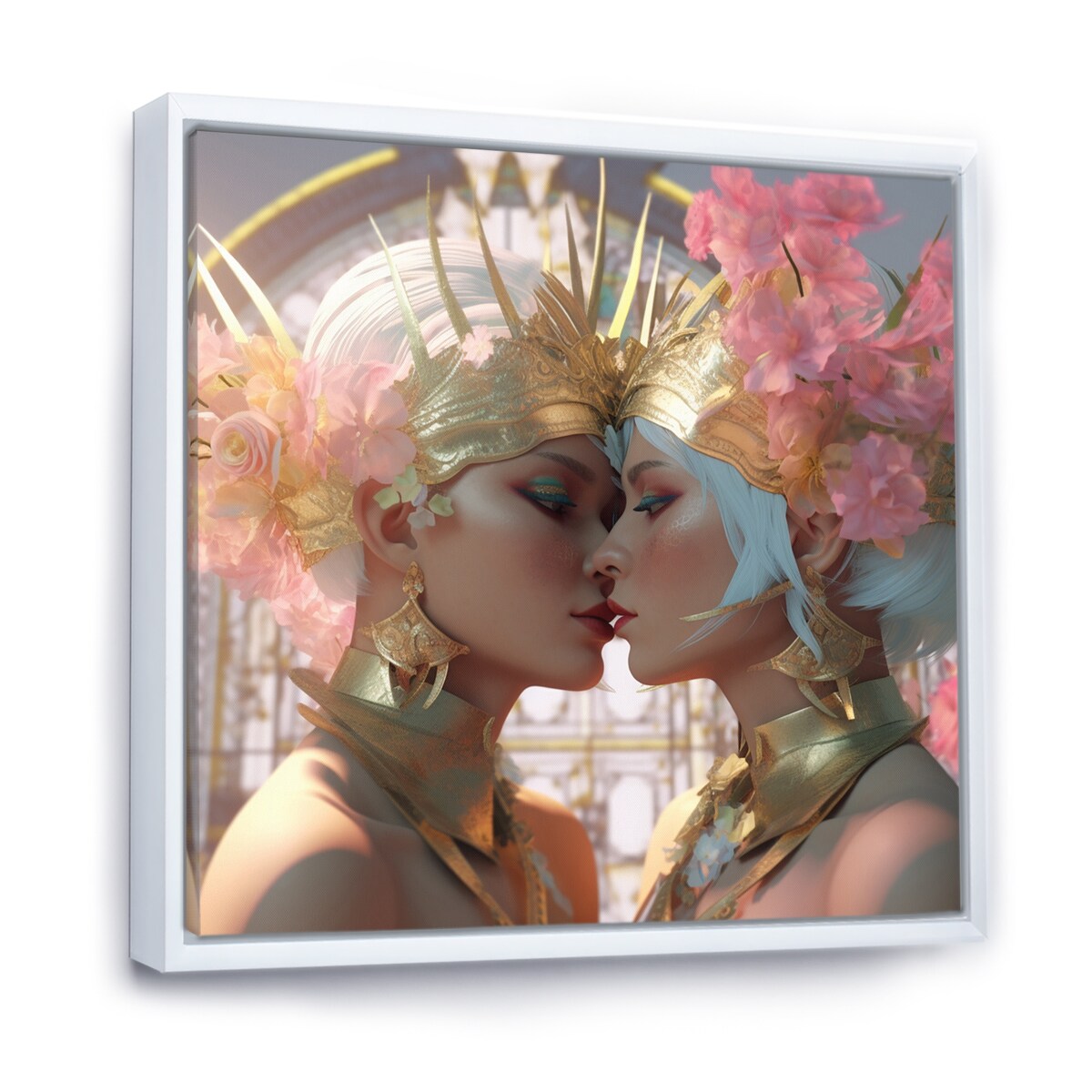 Designart "Divine Love Exquiste Goddess Couple Kissing I" Couple Framed Canvas Art Print