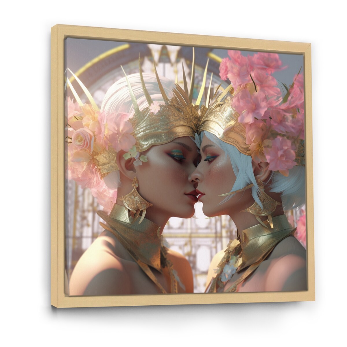 Designart "Divine Love Exquiste Goddess Couple Kissing I" Couple Framed Canvas Art Print