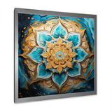 Designart "Divine Mandala In Vintage Gold And Turquoise I" Boho Mandala Framed Wall Art Prints
