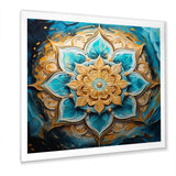 Designart "Divine Mandala In Vintage Gold And Turquoise I" Boho Mandala Framed Wall Art Prints