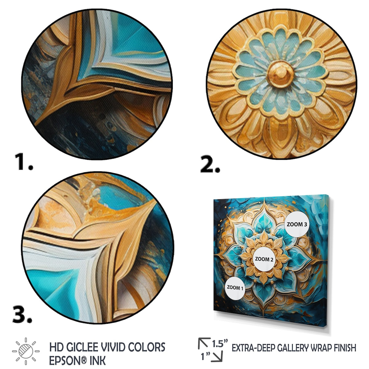 Designart "Divine Mandala In Vintage Gold And Turquoise I" Boho Mandala Framed Wall Art Prints