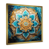 Designart "Divine Mandala In Vintage Gold And Turquoise I" Boho Mandala Framed Wall Art Prints