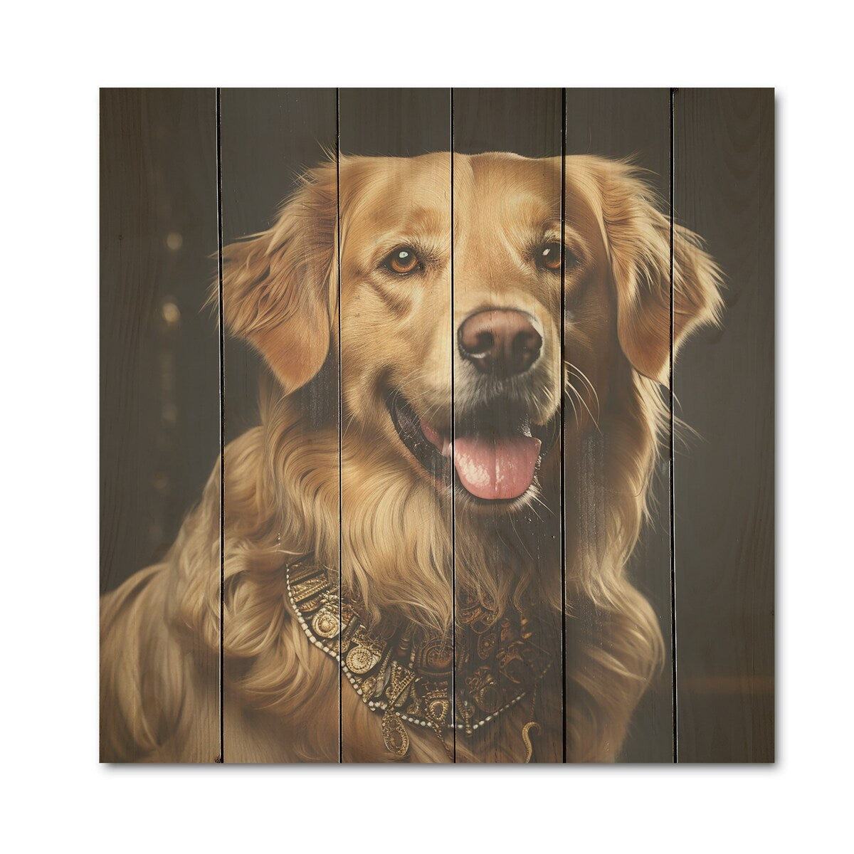 Designart "Dog Golden Grace I" Dog Wood Wall Decor - Modern Brown Wood Panel On Natural Pine Wood