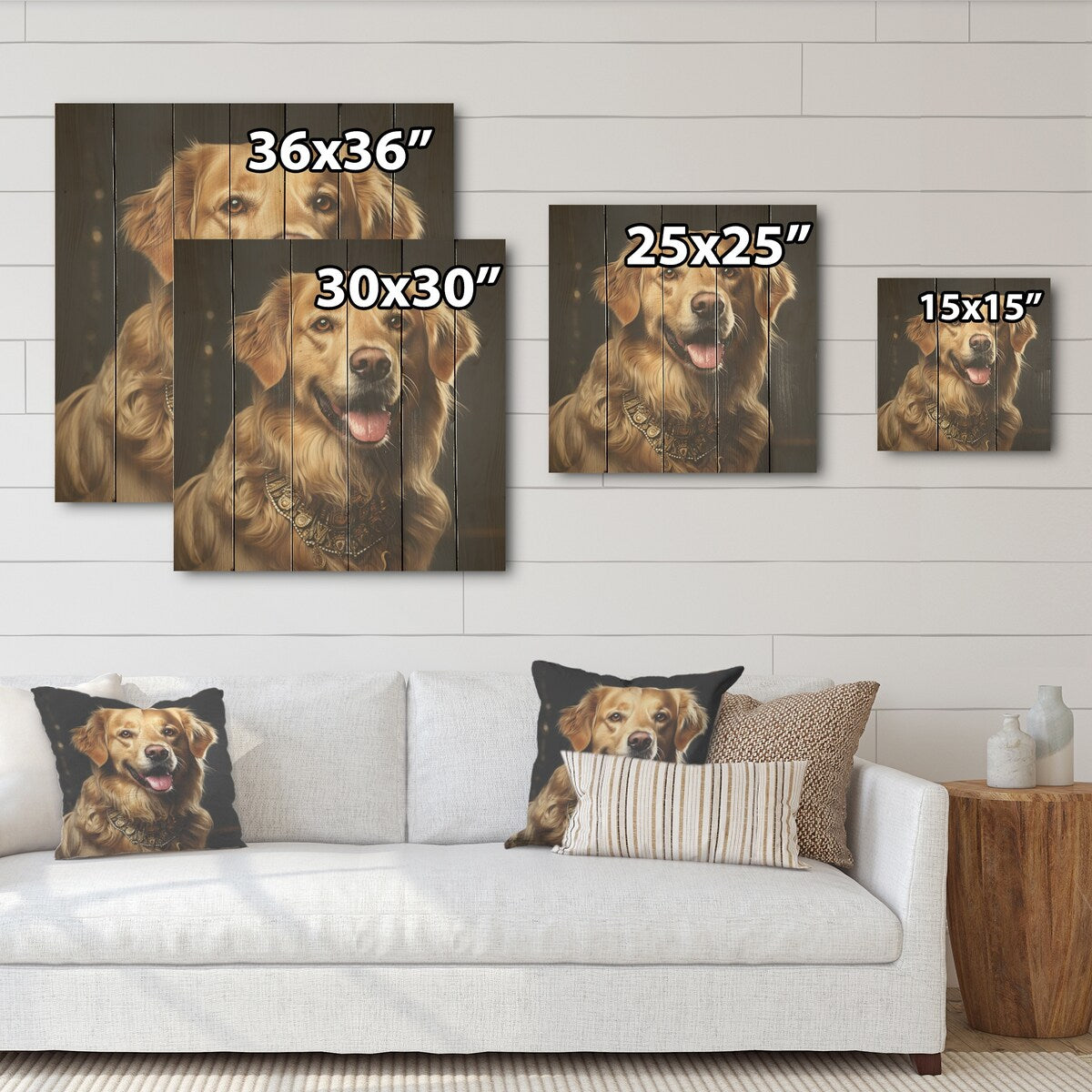 Designart "Dog Golden Grace I" Dog Wood Wall Decor - Modern Brown Wood Panel On Natural Pine Wood
