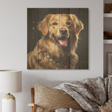 Designart "Dog Golden Grace I" Dog Wood Wall Decor - Modern Brown Wood Panel On Natural Pine Wood