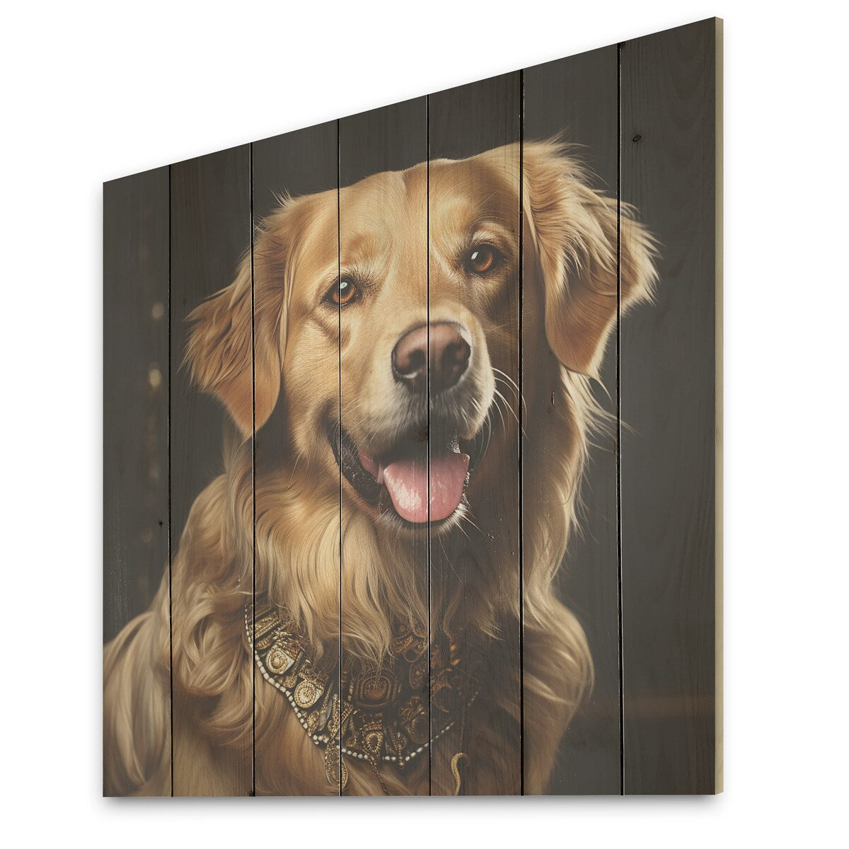 Designart "Dog Golden Grace I" Dog Wood Wall Decor - Modern Brown Wood Panel On Natural Pine Wood