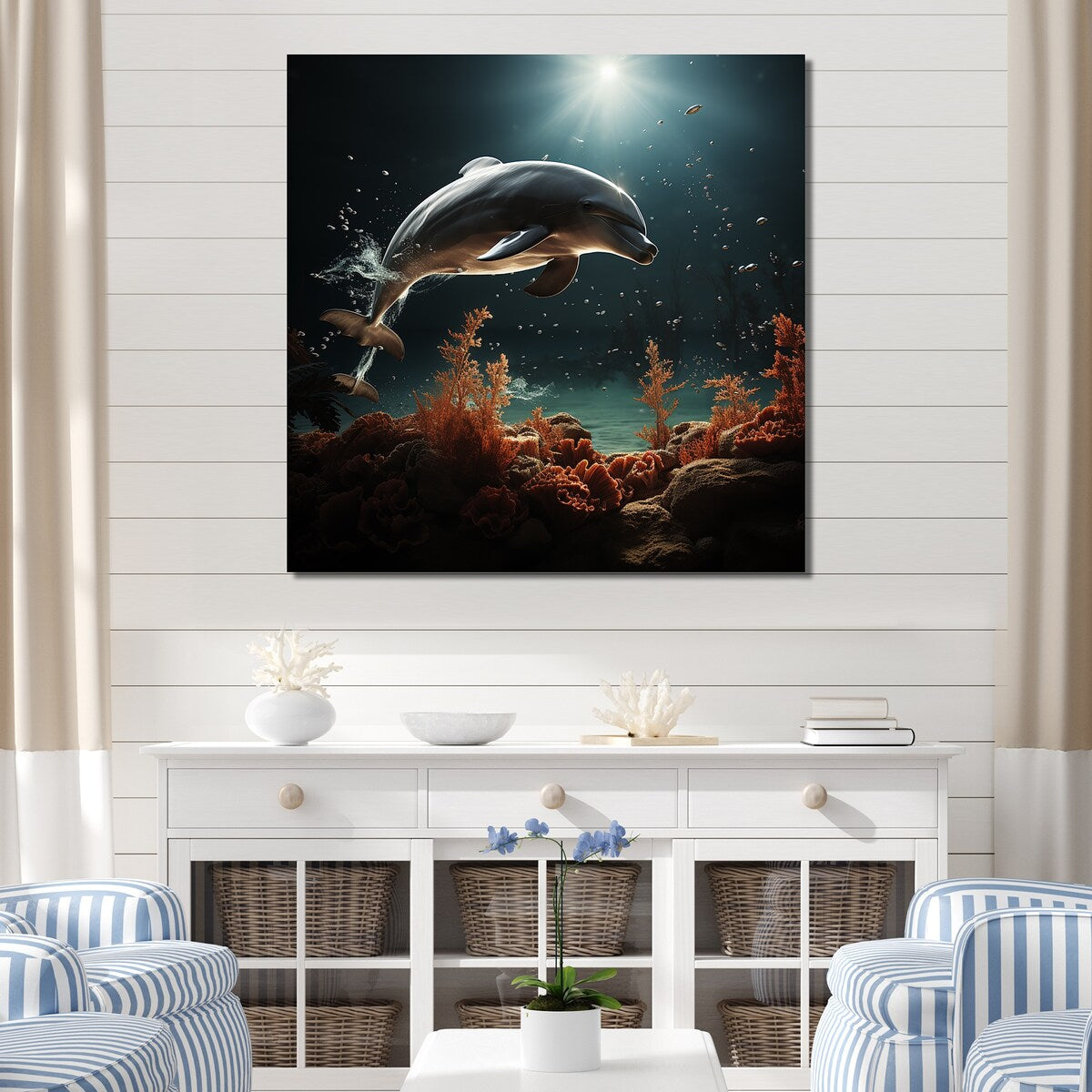 Designart "Dolphin Mystic Encounters I" Animals Dolphinwall Art