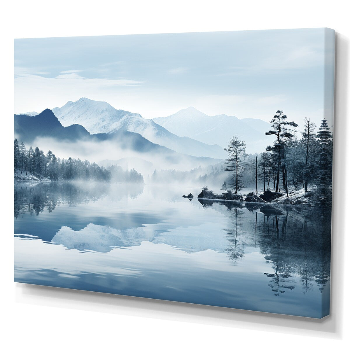 Designart "Double Exposure Mountain Fog Paradise I" River Wall Art Canvas