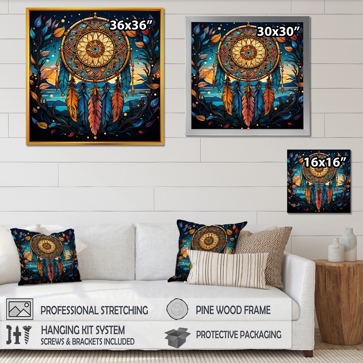 Designart "Dreamcatchers Whimsy " Dream catcher Framed Canvas Art Print