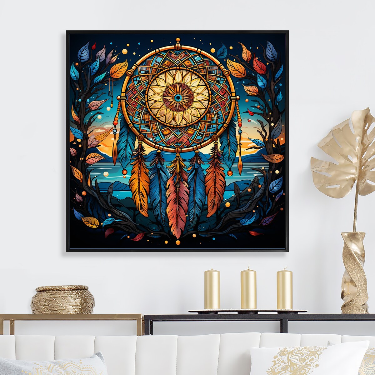 Designart "Dreamcatchers Whimsy " Dream catcher Framed Canvas Art Print