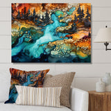 Designart "Dreamscape Lakes Rivers Liquid Ink Landscape I" River Wall Art Canvas