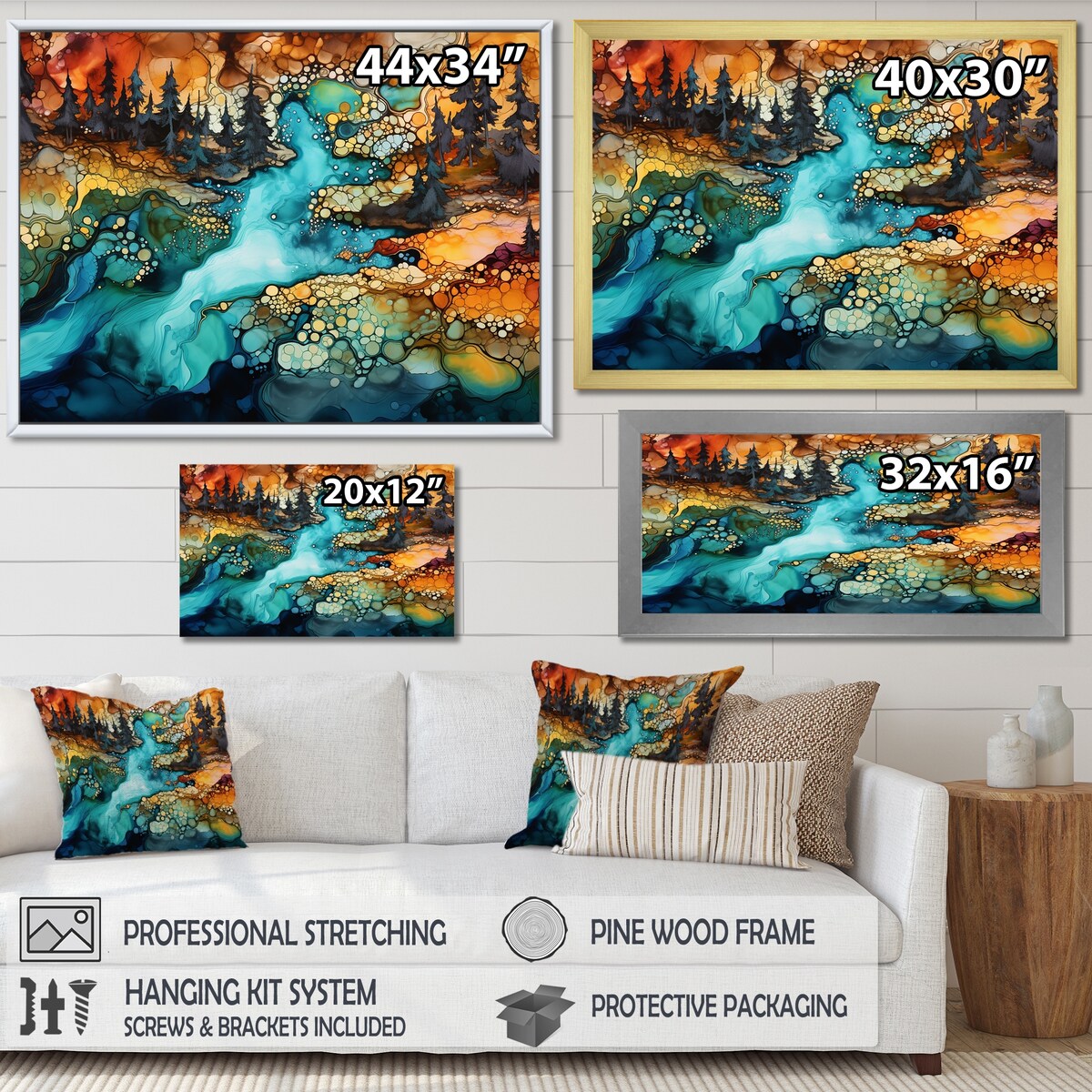 Designart "Dreamscape Lakes Rivers Liquid Ink Landscape I" River Wall Art Canvas