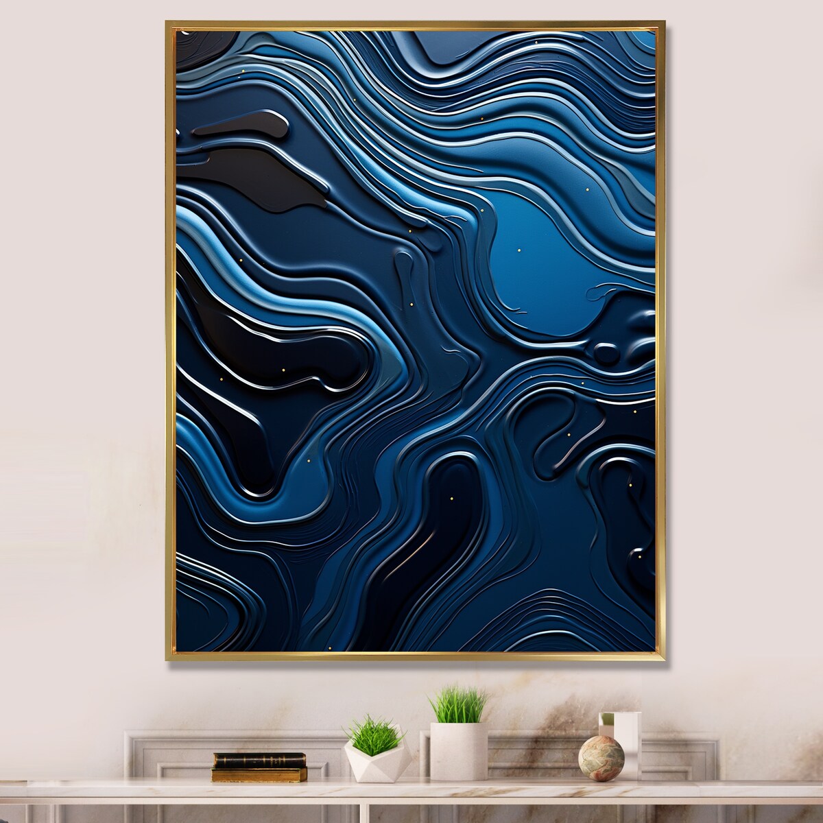 Designart "Dreamy Blue Ristretto Reverie " Abstract Shapes Framed Canvas Art Print