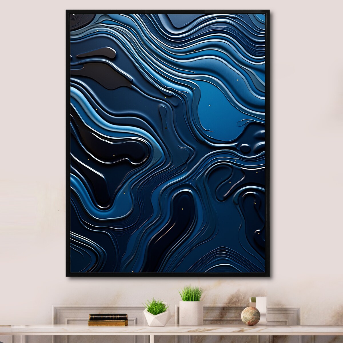 Designart "Dreamy Blue Ristretto Reverie " Abstract Shapes Framed Canvas Art Print