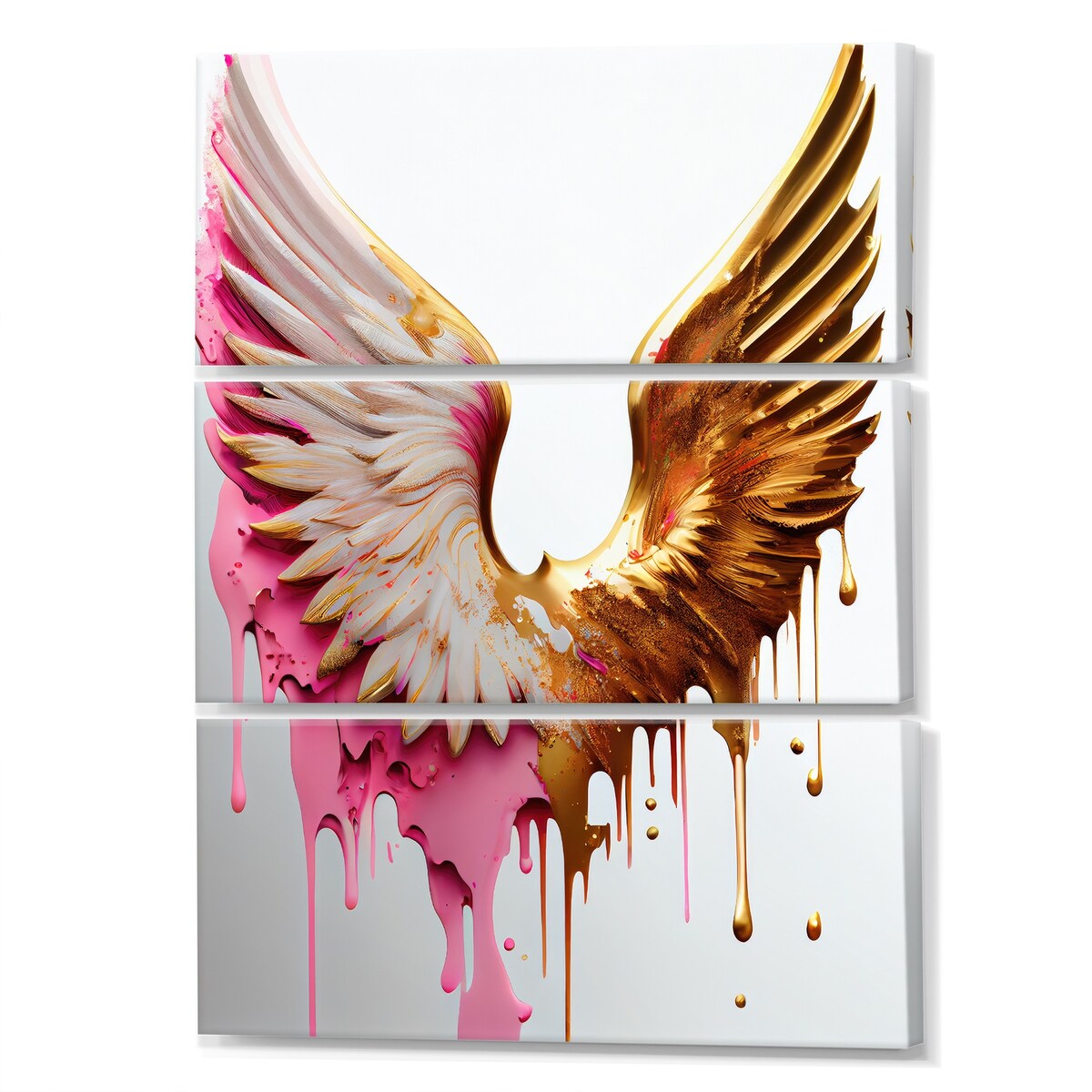 Designart "Dusty Pink Angel Wings " Wings Angel Canvas Art Print - 3 Panels