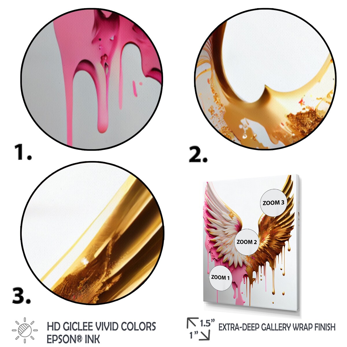Designart "Dusty Pink Angel Wings " Wings Angel Canvas Art Print - 3 Panels