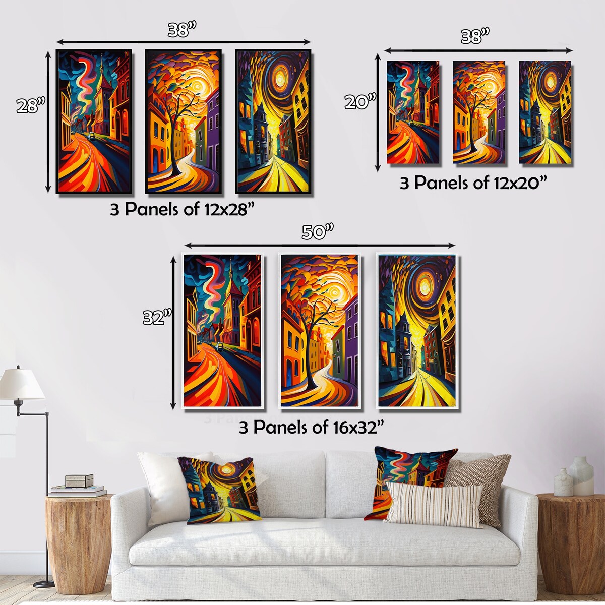 Designart "Dynamic Cityscape In Retro Colors V" City Buildings Multi - Gallery Wall Set Of 3 For Home Decor