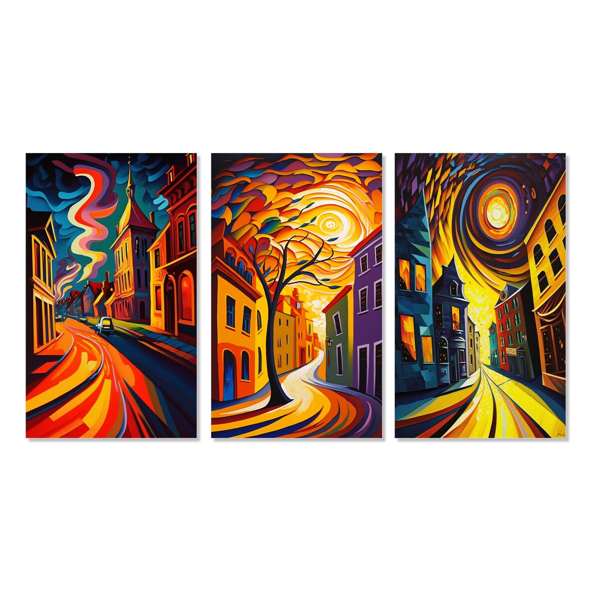 Designart "Dynamic Cityscape In Retro Colors V" City Buildings Multi - Gallery Wall Set Of 3 For Home Decor