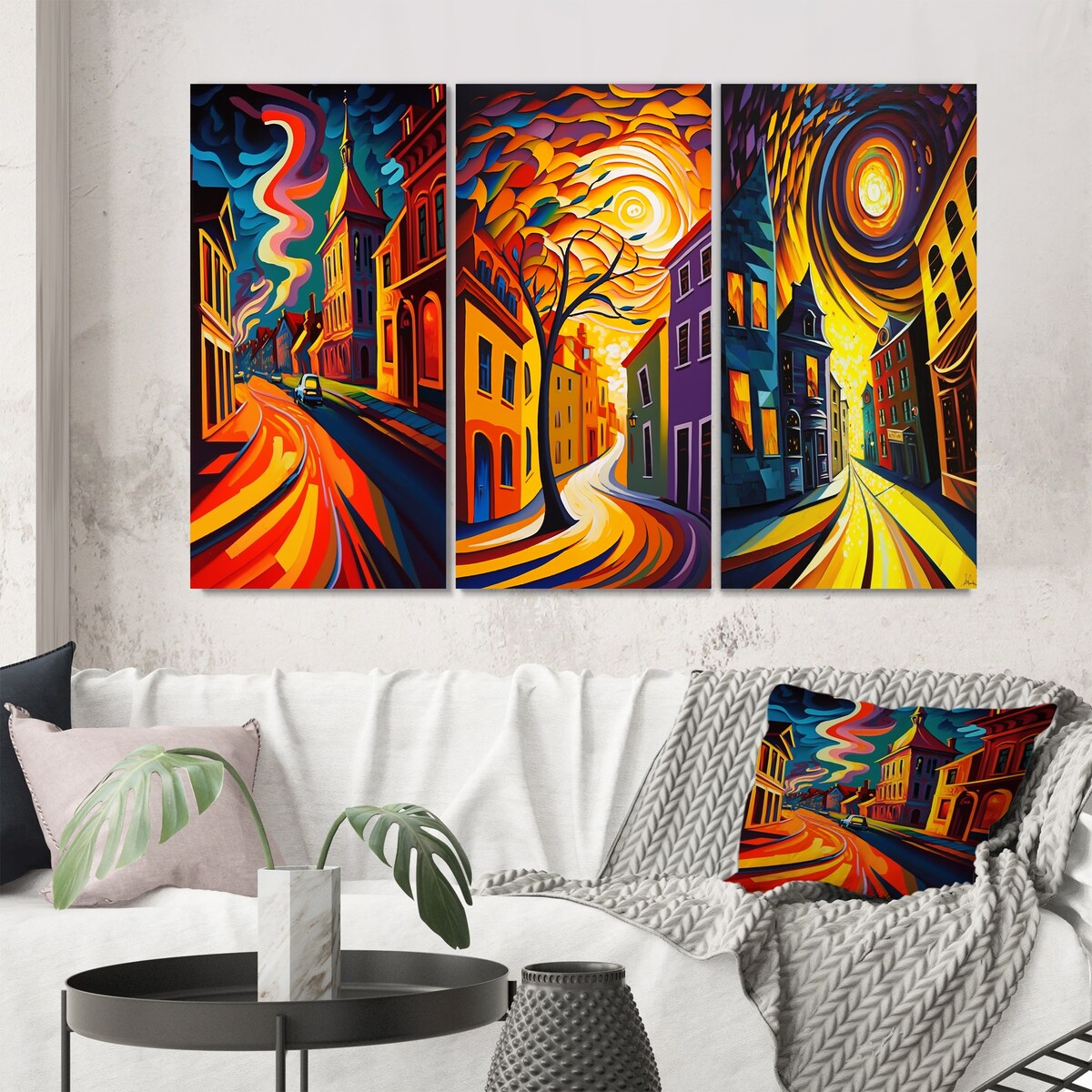 Designart "Dynamic Cityscape In Retro Colors V" City Buildings Multi - Gallery Wall Set Of 3 For Home Decor