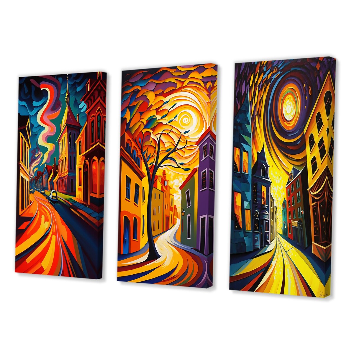Designart "Dynamic Cityscape In Retro Colors V" City Buildings Multi - Gallery Wall Set Of 3 For Home Decor