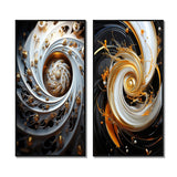 Designart "Eflorescence White Gold Liquid Floral Spiral" Abstract Spirals Framed Wall Art Gallery Wall Set Of 2
