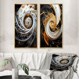 Designart "Eflorescence White Gold Liquid Floral Spiral" Abstract Spirals Framed Wall Art Gallery Wall Set Of 2