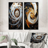Designart "Eflorescence White Gold Liquid Floral Spiral" Abstract Spirals Framed Wall Art Gallery Wall Set Of 2