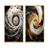 Designart "Eflorescence White Gold Liquid Floral Spiral" Abstract Spirals Framed Wall Art Gallery Wall Set Of 2