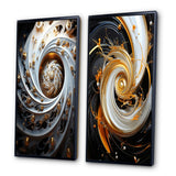 Designart "Eflorescence White Gold Liquid Floral Spiral" Abstract Spirals Framed Wall Art Gallery Wall Set Of 2