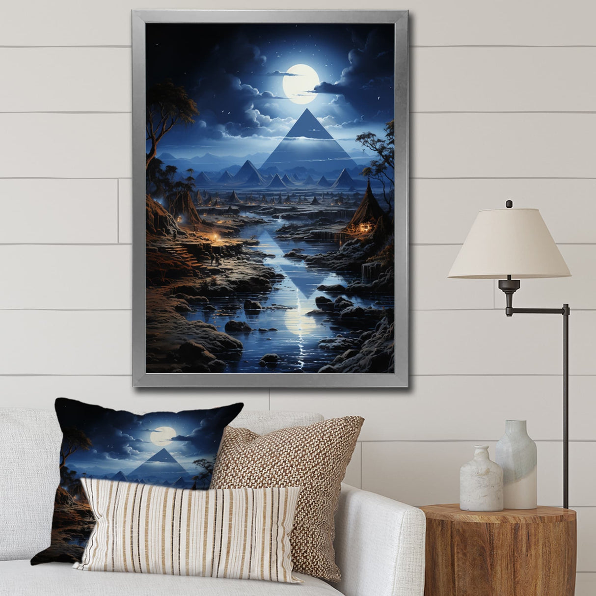 Designart "Egypt Ethereal Moonlit Sands" Egypt Framed Canvas Wall Art