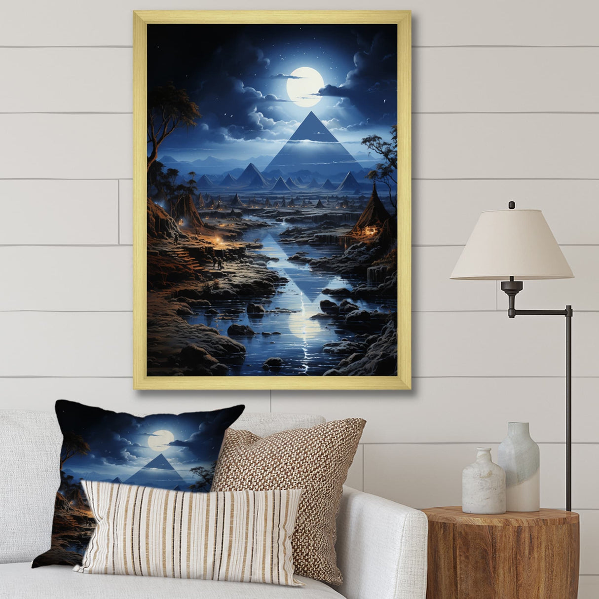 Designart "Egypt Ethereal Moonlit Sands" Egypt Framed Canvas Wall Art