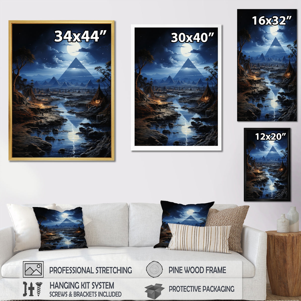 Designart "Egypt Ethereal Moonlit Sands" Egypt Framed Canvas Wall Art