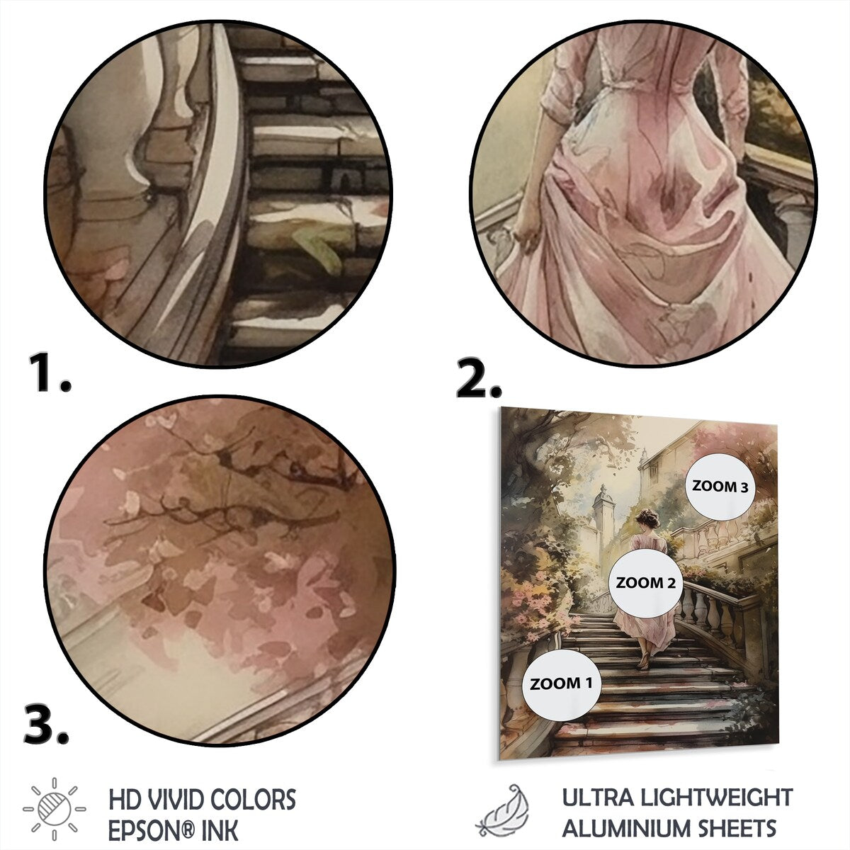 Designart "Elegant Woman Walking Down Stairs III" Woman Romantic Metal Wall Art