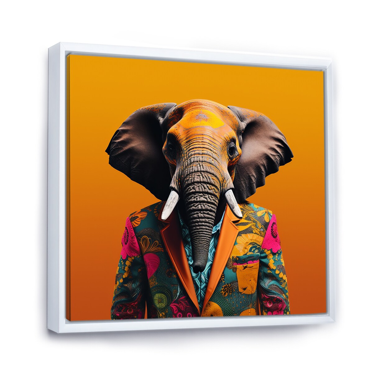 Designart "Elephant Suited Up Yellow And Pink" Elephant Yellow Wall Decor - Modern Hallway Framed Wall Art Decor