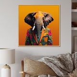 Designart "Elephant Suited Up Yellow And Pink" Elephant Yellow Wall Decor - Modern Hallway Framed Wall Art Decor