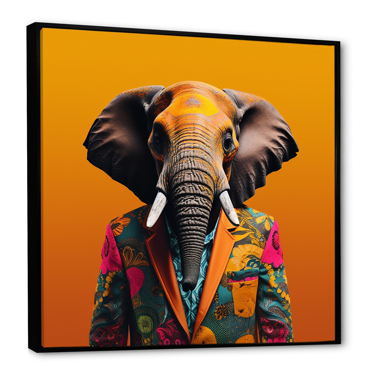 Designart "Elephant Suited Up Yellow And Pink" Elephant Yellow Wall Decor - Modern Hallway Framed Wall Art Decor