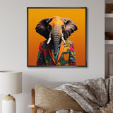 Designart "Elephant Suited Up Yellow And Pink" Elephant Yellow Wall Decor - Modern Hallway Framed Wall Art Decor